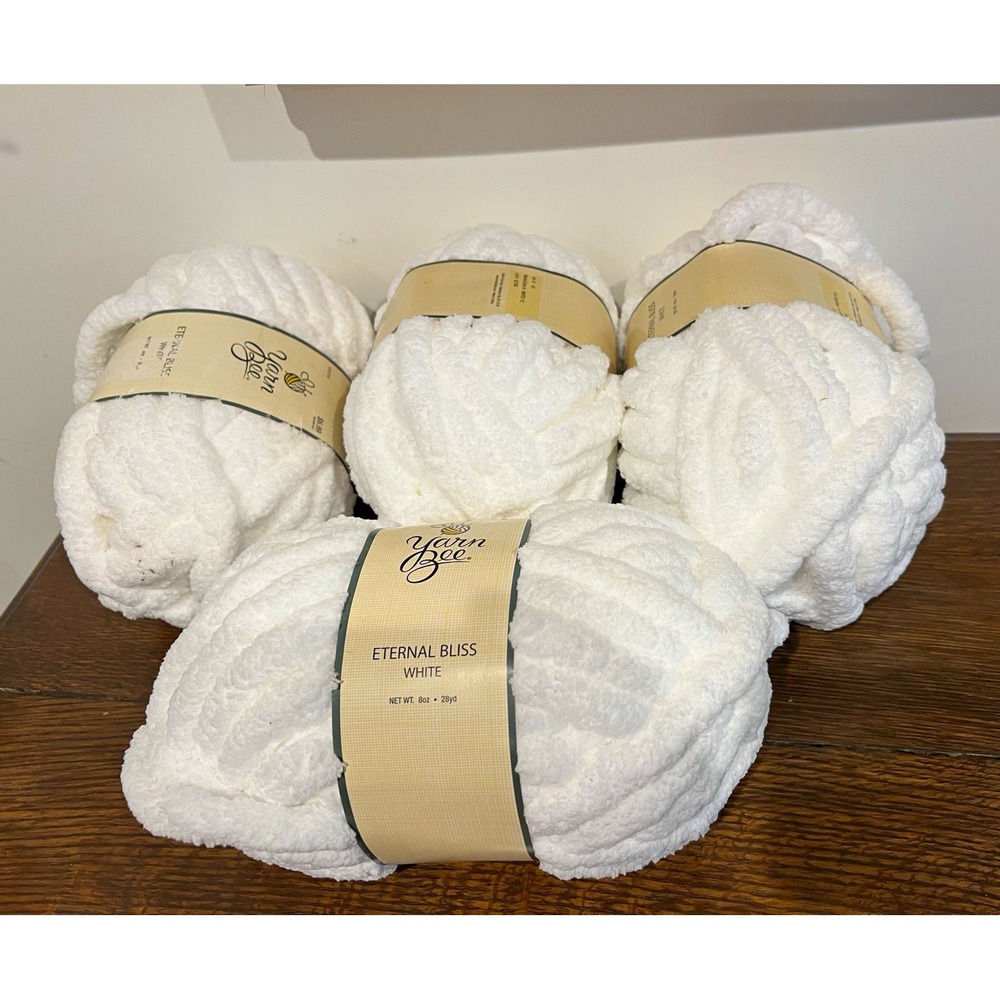 Yarn Bee Eternal Bliss Chenille Jumbo Yarn White 100% Polyester 4 Skeins